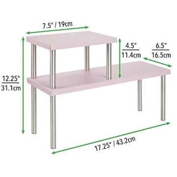 mDesign Modern Metal 3-Tier Kitchen Countertop and Pantry Cabinet Storage Shelf Organizer Stand for Storing Mugs, Bowls, Spices, Baking Supplies - Free Standing, 2 Shelves - Blush Pink/Brushed