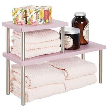 mDesign Modern Metal 3-Tier Kitchen Countertop and Pantry Cabinet Storage Shelf Organizer Stand for Storing Mugs, Bowls, Spices, Baking Supplies - Free Standing, 2 Shelves - Blush Pink/Brushed