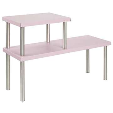 mDesign Modern Metal 3-Tier Kitchen Countertop and Pantry Cabinet Storage Shelf Organizer Stand for Storing Mugs, Bowls, Spices, Baking Supplies - Free Standing, 2 Shelves - Blush Pink/Brushed