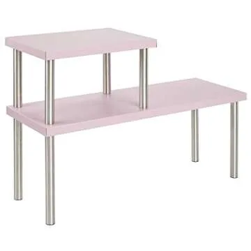 mDesign Modern Metal 3-Tier Kitchen Countertop and Pantry Cabinet Storage Shelf Organizer Stand for Storing Mugs, Bowls, Spices, Baking Supplies - Free Standing, 2 Shelves - Blush Pink/Brushed