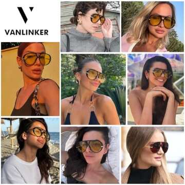 VANLINKER Trendy Polarized Aviator Sunglasses - Retro Oversized Shades
