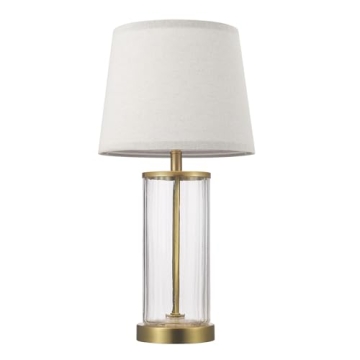 Globe Electric 61000063 20" Fillable Ribbed Glass Table Lamp, Matte Brass Accents, Beige Linen Shade...