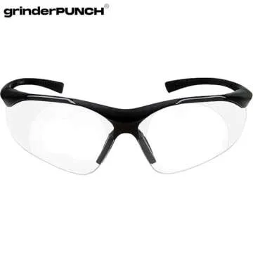 grinderPUNCH Full Lens Magnification Safety Glasses with Black Frame | Clear Lens | | Magnifying Reading Eyewear (+2.00 Diopter)