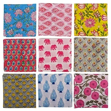 DIYANAIMPEX 10 Pc Cotton Cloth Napkins - Handmade Block Print Set - 16x16 Inch for Home Decor