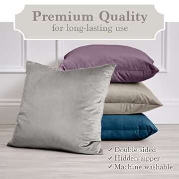 The Connecticut Home Company Velvet Throw Pillow Covers, Set of 2, Soft Decorative Solid Pillowcases, Luxury Home Décor Accent Cushion Cases for Livingroom Couch, Bedroom, Sofa Bed, 12x20, Amethyst