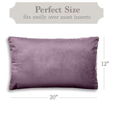 The Connecticut Home Company Velvet Throw Pillow Covers, Set of 2, Soft Decorative Solid Pillowcases, Luxury Home Décor Accent Cushion Cases for Livingroom Couch, Bedroom, Sofa Bed, 12x20, Amethyst
