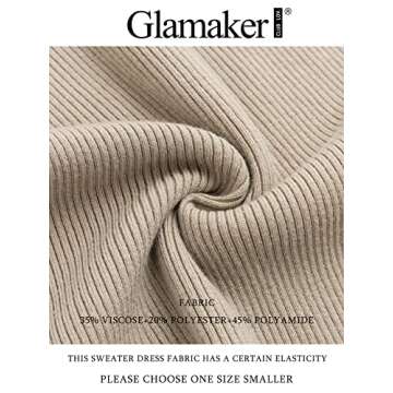 Glamaker Women's Sexy Long Sleeve Ribbed Sweater Dress Bodycon Midi Long Sweater Dresses