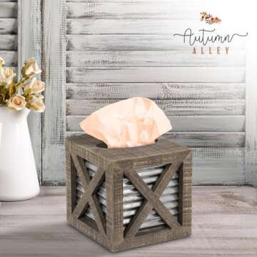 Autumn Alley Barn Door Rustic Square Farmhouse Tissue Box Cover, Farmhouse Bathroom Accessories, Rus...