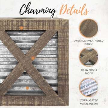 Autumn Alley Barn Door Rustic Square Farmhouse Tissue Box Cover, Farmhouse Bathroom Accessories, Rustic Bathroom Décor Tissue Holder, Wood Tissue Box Cover with Galvanized Decor