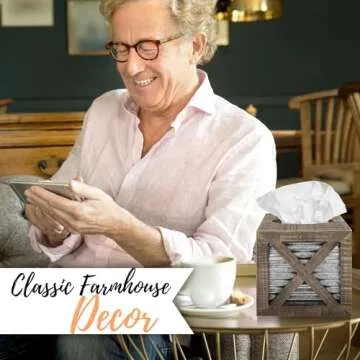 Autumn Alley Barn Door Rustic Square Farmhouse Tissue Box Cover, Farmhouse Bathroom Accessories, Rustic Bathroom Décor Tissue Holder, Wood Tissue Box Cover with Galvanized Decor