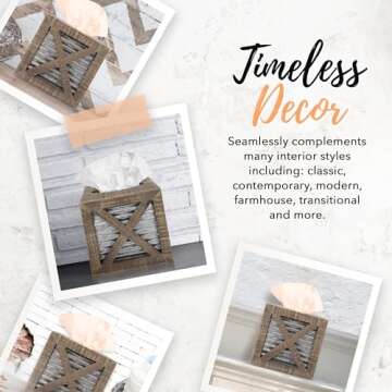 Autumn Alley Barn Door Rustic Square Farmhouse Tissue Box Cover, Farmhouse Bathroom Accessories, Rustic Bathroom Décor Tissue Holder, Wood Tissue Box Cover with Galvanized Decor