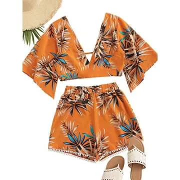 SweatyRocks 2 Piece Boho Butterfly Sleeve Set for Summer