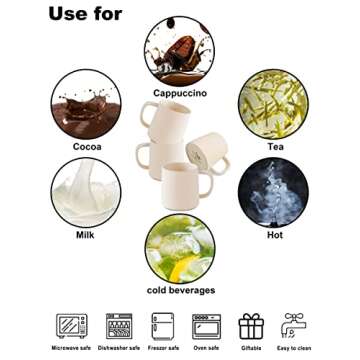 T-WARE 16 Oz Coffee Mugs, Matte Beige Mug Set of 4, Ceramic Mugs Coffee, Solid Color Coffee Cups Ceramic