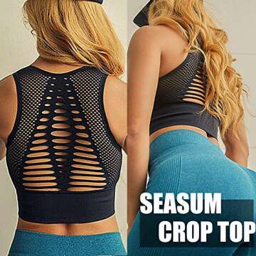 SEASUM Women's Longline Sport Bra Seamless Yoga Crop Top Medium-Low Support Workout Bra S