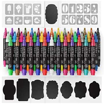 ARTEZA Liquid Chalk Markers, 42 Colors Pack with 50 Chalkboard Labels, Fine Tip Chalk Pens for Blackboard, Whiteboard, Windows, Mirrors, Glass