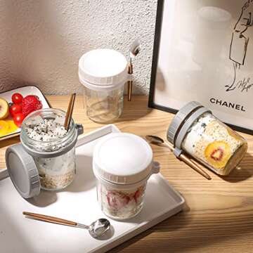 GUUTRY Overnight Oats Containers with lids and Spoons: 16 oz Mason Jars for Overnight Oats - 4 Pack ...