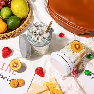 GUUTRY Overnight Oats Containers with lids and Spoons: 16 oz Mason Jars for Overnight Oats - 4 Pack Glass Meal Prep Container for Oatmeal - Food Storage Containers/Canning Jars/Food Jars