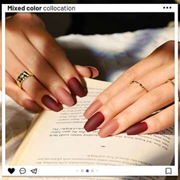 Press On Nails Medium Length, HNYYZL Coffin Matte Fake Nails Full Cover, 10 Solid Colors Short Ballerina Press On Nails, 10 Packs Acyclic False Nails Tips Set with Nail Glue, Nail File for Nail Art