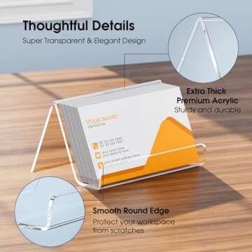 MaxGear Acrylic Business Card Holder for Desk, Multiple Premium Business Card Stand for Workspace, Clear Plastic Name Cards Display Holder for Exhibition, Home and Office, Capacity: 50 Cards, 3 Pack