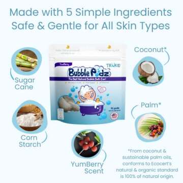 TruKid Bubble Podz Bubble Bath for Baby & Kids, Gentle Refreshing Bath Bomb for Sensitive Skin, pH Balance 7 for Eye Sensitivity, Natural Moisturizers and Ingredients, Yumberry (24 Podz)