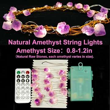 BOHON Decorative Lights Plus Amethyst LED String Lights Battery Operated with Remote 10 ft 30 LEDs Natural Crystal String Lights for Bedroom Party Indoor Birthday Wedding Decor(Plus)