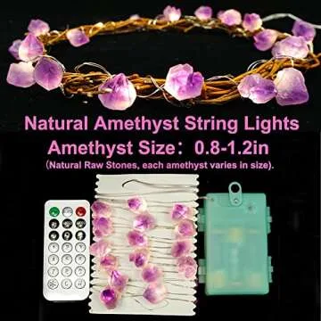 BOHON Decorative Lights Plus Amethyst LED String Lights Battery Operated with Remote 10 ft 30 LEDs Natural Crystal String Lights for Bedroom Party Indoor Birthday Wedding Decor(Plus)