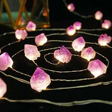BOHON Decorative Lights Plus Amethyst LED String Lights Battery Operated with Remote 10 ft 30 LEDs Natural Crystal String Lights for Bedroom Party Indoor Birthday Wedding Decor(Plus)