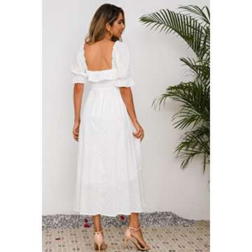 R.Vivimos Women Summer Half Sleeve Cotton Ruffled Vintage Elegant Backless A Line Flowy Long Dresses...