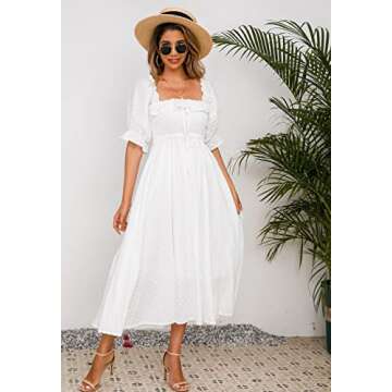 R.Vivimos Women Summer Half Sleeve Cotton Ruffled Vintage Elegant Backless A Line Flowy Long Dresses (Small, White#2)