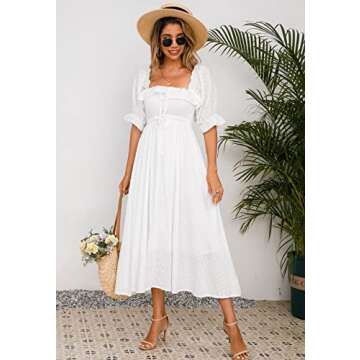 R.Vivimos Women Summer Half Sleeve Cotton Ruffled Vintage Elegant Backless A Line Flowy Long Dresses (Small, White#2)