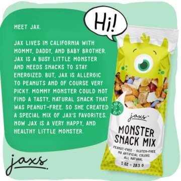 Jax's Monster Mix (Original, 30 Pack of 1 oz Pouches) Peanut Free Gluten Free All Natural Snack Mix - Great Tasting On-The-Go Snack, Made in the USA