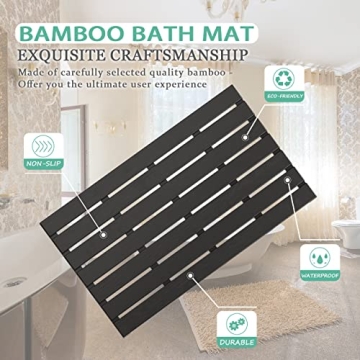 Bamboo Wooden Bath Mat - Non-Slip Waterproof Shower Carpet