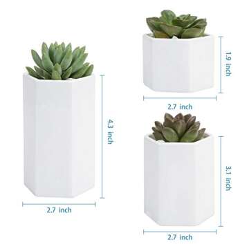 2.7inch Ceramic Succulent Planter with Square Design Succulent Pots with Bamboo Tray Small Cactus Plant Pot for Home, Garden, Office Decoration (Set of 3)