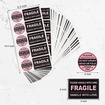 300 PCS Fragile Stickers(Rectangular,3x2),with 300 PCS Do Not Crush Bend or Fold Labels Stickers(Rou...