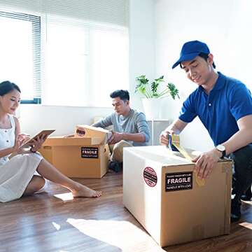 300 PCS Fragile Stickers(Rectangular,3x2),with 300 PCS Do Not Crush Bend or Fold Labels Stickers(Round,2"),Adhesive Warning Labels for Shipping Cartons Envelops Mailing(Black Pink)