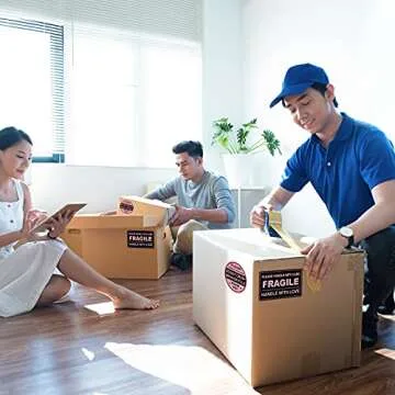 300 PCS Fragile Stickers(Rectangular,3x2),with 300 PCS Do Not Crush Bend or Fold Labels Stickers(Round,2"),Adhesive Warning Labels for Shipping Cartons Envelops Mailing(Black Pink)