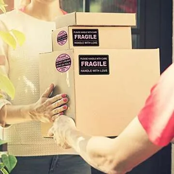 300 PCS Fragile Stickers(Rectangular,3x2),with 300 PCS Do Not Crush Bend or Fold Labels Stickers(Round,2"),Adhesive Warning Labels for Shipping Cartons Envelops Mailing(Black Pink)
