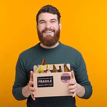 300 PCS Fragile Stickers(Rectangular,3x2),with 300 PCS Do Not Crush Bend or Fold Labels Stickers(Round,2"),Adhesive Warning Labels for Shipping Cartons Envelops Mailing(Black Pink)