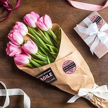 300 PCS Fragile Stickers(Rectangular,3x2),with 300 PCS Do Not Crush Bend or Fold Labels Stickers(Round,2"),Adhesive Warning Labels for Shipping Cartons Envelops Mailing(Black Pink)