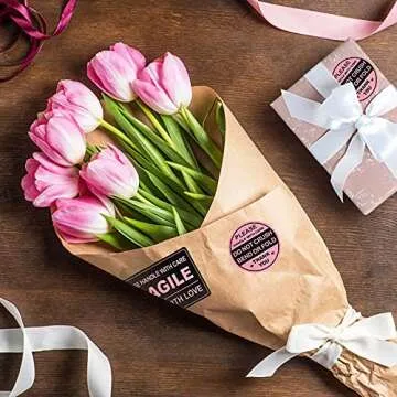 300 PCS Fragile Stickers(Rectangular,3x2),with 300 PCS Do Not Crush Bend or Fold Labels Stickers(Round,2"),Adhesive Warning Labels for Shipping Cartons Envelops Mailing(Black Pink)