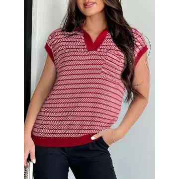 Dokotoo Women's Summer Tops Casual Striped Sweater 2025 Spring Trendy Short Sleeve V Neck Knit Blous...