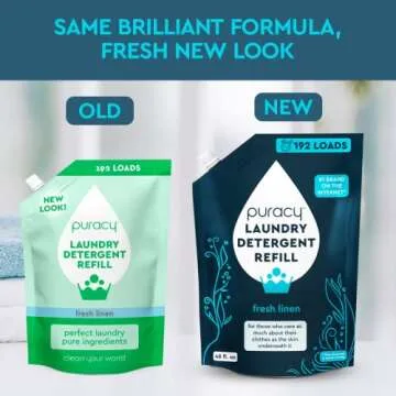 Puracy Liquid Enzyme Laundry Detergent Refill-1,4 Dioxane Free, Natural, Scent-Free Gentle Laundry Detergent Liquid Concentrate Laundry Pouch with Stain Fighting Enzymes 192 Loads Fresh Linen, 48 oz