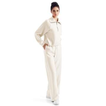 SUUKSESS Women 2 Piece Lounge Matching Sets Wide Leg Sweatpants Half Zip Oversized Sweatshirts (Apricot, S)