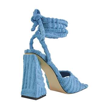 Onlymaker Women's Lace Up Chunky Heels Wide Square Toe Ankle Strappy High Block Heeled Sandals Sexy Fashion Party Dress Tie-Up Chunky Block High Heels Open Toe Wrap-Up Blue Heels Size 8