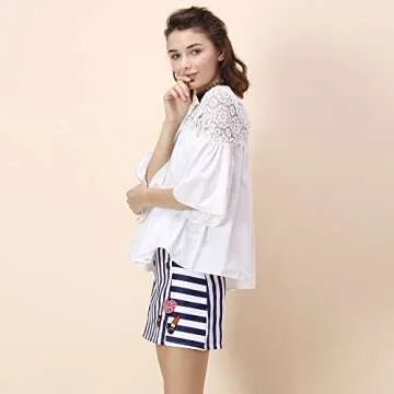 CHICWISH Women's Floral Crochet Panel White Bell Sleeves Dolly Top Blouse