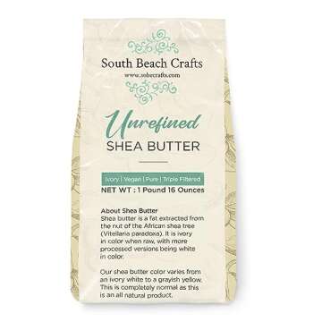 South Beach Crafts 100% Raw Unrefined Shea Butter African Grade A 1 Pound (16 oz) for Shea Creams, Soap Making, Skin, Hair and More