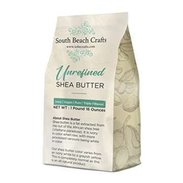South Beach Crafts 100% Raw Unrefined Shea Butter African Grade A 1 Pound (16 oz) for Shea Creams, Soap Making, Skin, Hair and More
