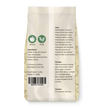 South Beach Crafts 100% Raw Unrefined Shea Butter African Grade A 1 Pound (16 oz) for Shea Creams, Soap Making, Skin, Hair and More