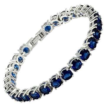 RIZILIA Round Cut Simulated Blue Sapphire CZ 18K Gold Plated Tennis Bracelet, 7"