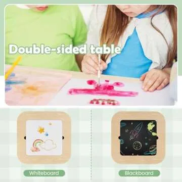 INFANS Kids Table and Chair Set, 3 in 1 Wooden Activity Table with Removable Tabletop, Blackboard and Whiteboard for Toddlers Arts Crafts Drawing Reading Playing, Playroom Nursery (Natural)